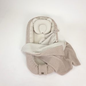 Zestaw TEDDY beżowy - baranek + MUŚLIN - kokon, podusia, kocyk i przytulanka.