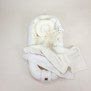 Zestaw TEDDY ecru - baranek + MUŚLIN - kokon, podusia, kocyk i przytulanka.